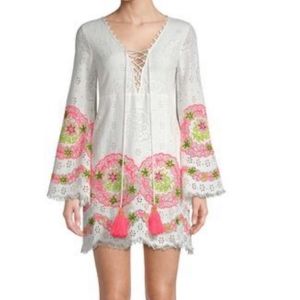 Small 1st Sight White Lacey Boho Hot Pink Embroidery Dress
